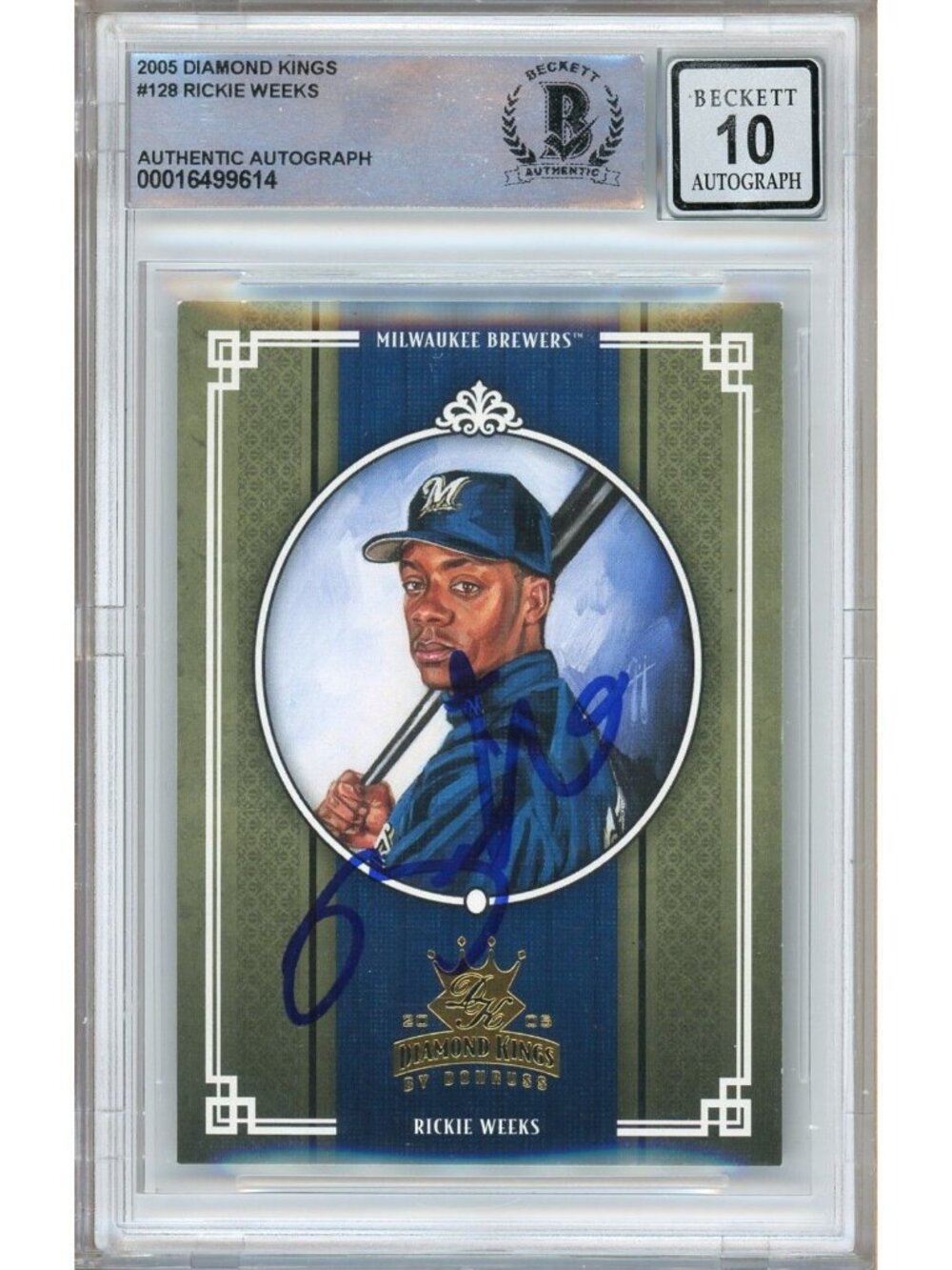 Rickie Weeks Signed 2005 Donruss Diamond Kings #128 Brewers BAS Slab BGS Auto 10